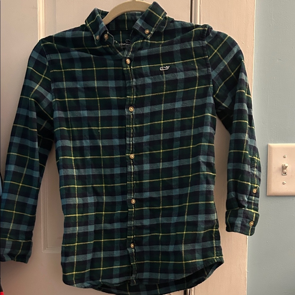 Vineyard Vines Kids Plaid Shirt - Navy and Yellow